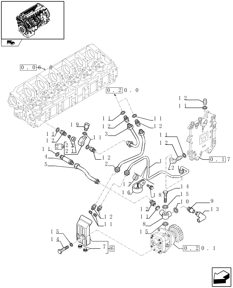 Схема запчастей Case IH F3CE0684E E004 - (0.20.3) - FUEL LINES & RELATED PARTS (504146544-504057137-504078280-504057152/83-504055384-504195033) 