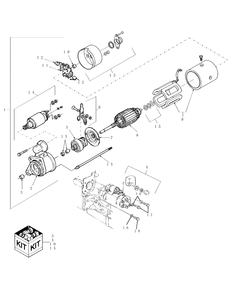 Схема запчастей Case IH WDX1701 - (058[A]) - STARTER MOTOR DRIVE & RELAY (55) - ELECTRICAL SYSTEMS