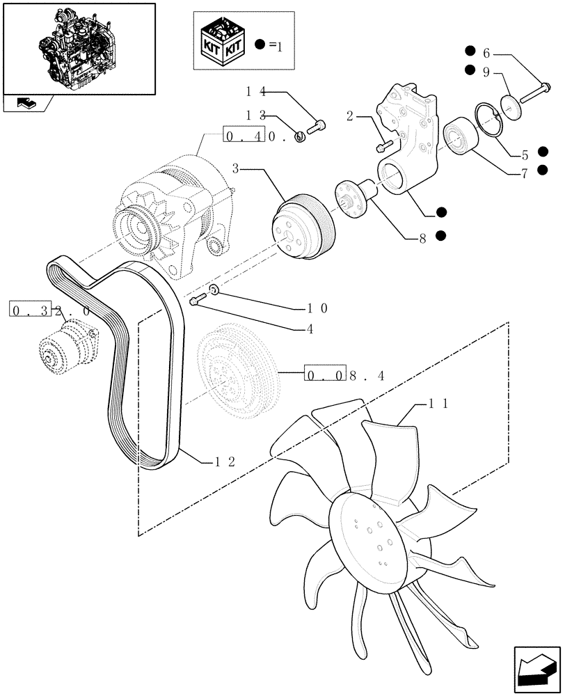 Схема запчастей Case IH FARMALL 105U - (0.34.5) - FAN DRIVE (01) - ENGINE