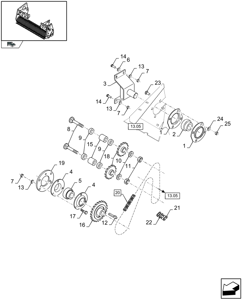 Схема запчастей Case IH LB433S - (13.02[01]) - PICK-UP, MAIN TRANSMISSION, LH (13) - FEEDER