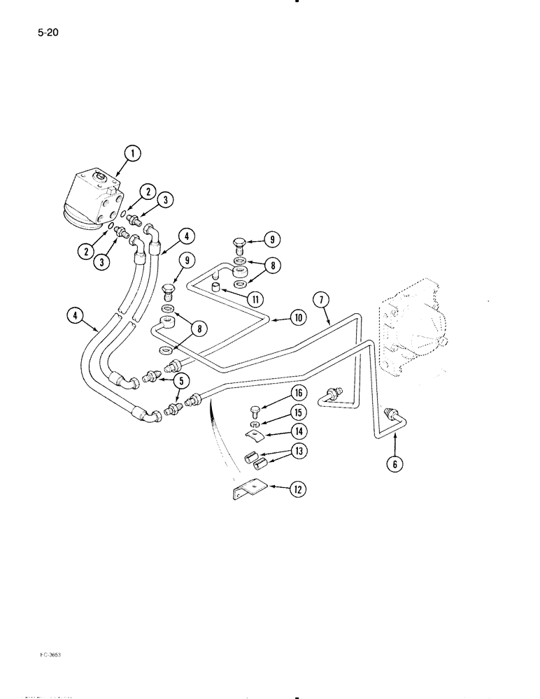 Схема запчастей Case IH 595 - (5-20) - POWER STEERING TUBES, REAR, 2 WHEEL DRIVE TRACTORS W/ CAB, W/2 SPEED POWER SHIFT (05) - STEERING