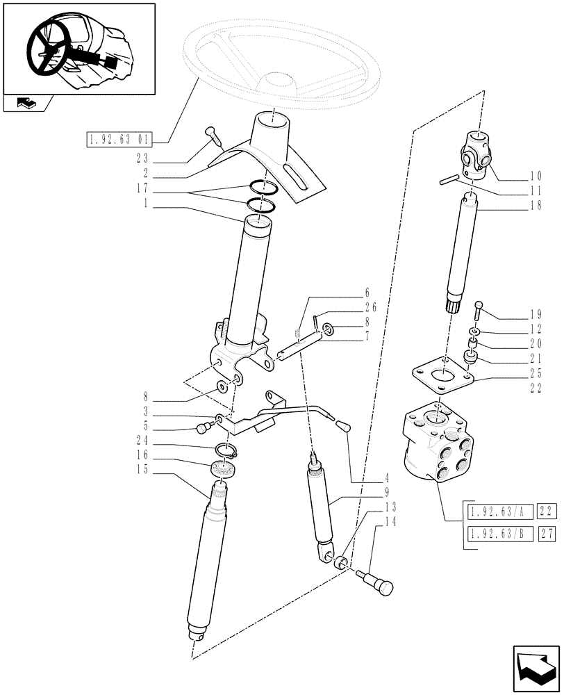 Схема запчастей Case IH FARMALL 60 - (1.92.63[02]) - STEERING COLUMN (10) - OPERATORS PLATFORM/CAB