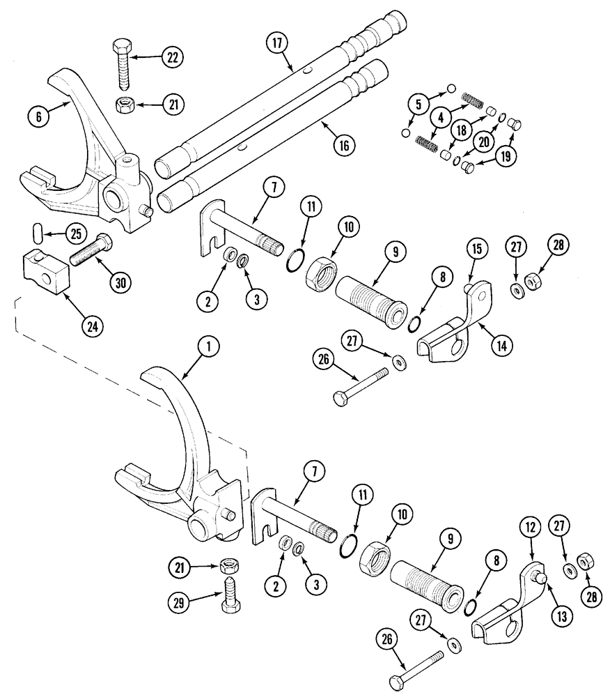 Схема запчастей Case IH 5220 - (6-044) - TRANSMISSION, RANGE SHIFT LINKAGE, INTERNAL, JJF1030000 AND AFTER (06) - POWER TRAIN