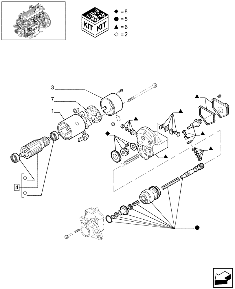 Схема запчастей Case IH 7120 - (10.201.02) - STARTER MOTOR - COMPONENTS - 7120/7210(LA) (10) - ENGINE