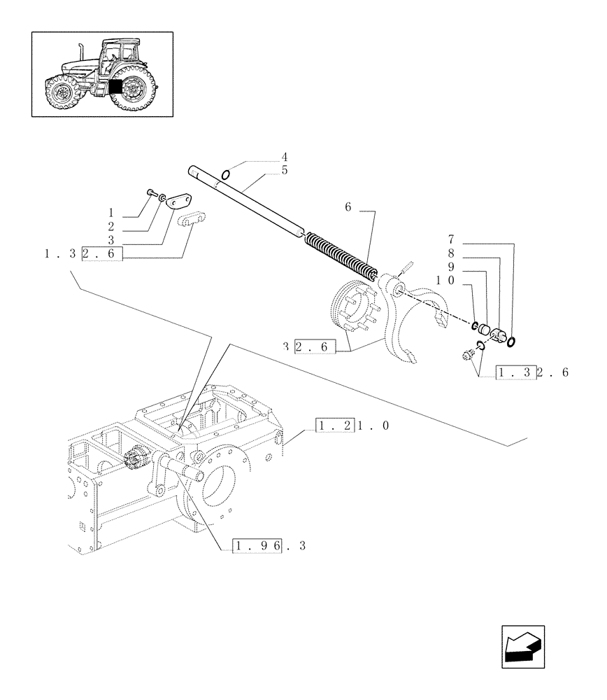 Схема запчастей Case IH JX70U - (1.32.6/08) - (VAR.729) SYNCHRO MESH GEARED POWER TAKE-OFF 540 - 750 - 1000 RPM - ROD AND FORK (03) - TRANSMISSION