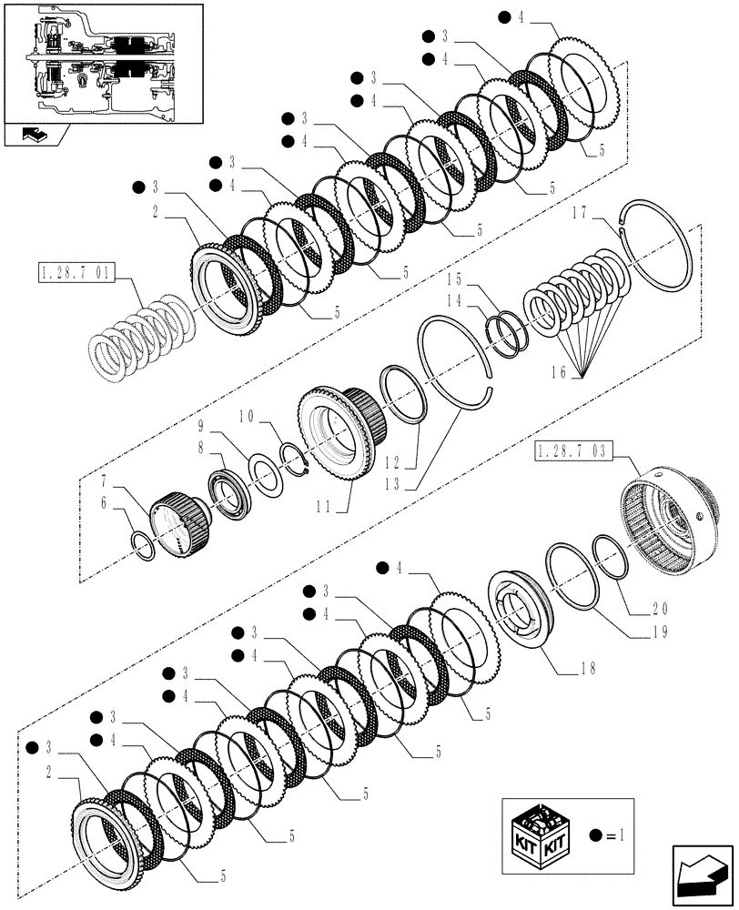 Схема запчастей Case IH FARMALL 80 - (1.28.7[02]) - POWER SHUTTLE E SERVO PTO FOR DIFF LOCK - CLUTCH DISKS (VAR.330120-331120) (03) - TRANSMISSION