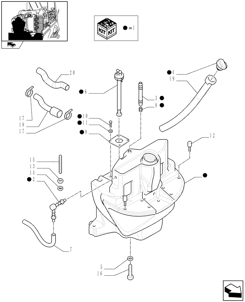 Схема запчастей Case IH FARMALL 75N - (1.14.0) - FRONT FUEL TANK AND PIPES (02) - ENGINE EQUIPMENT