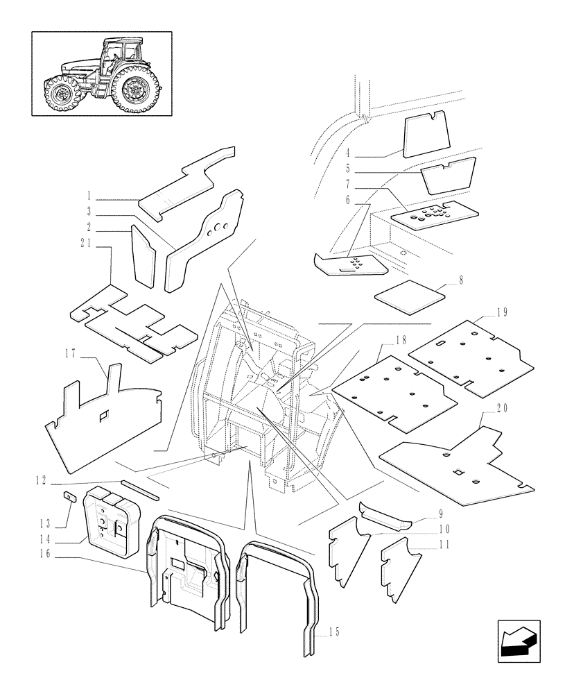 Схема запчастей Case IH MXM130 - (1.93.1) - SOUNDPROOFING (10) - OPERATORS PLATFORM/CAB