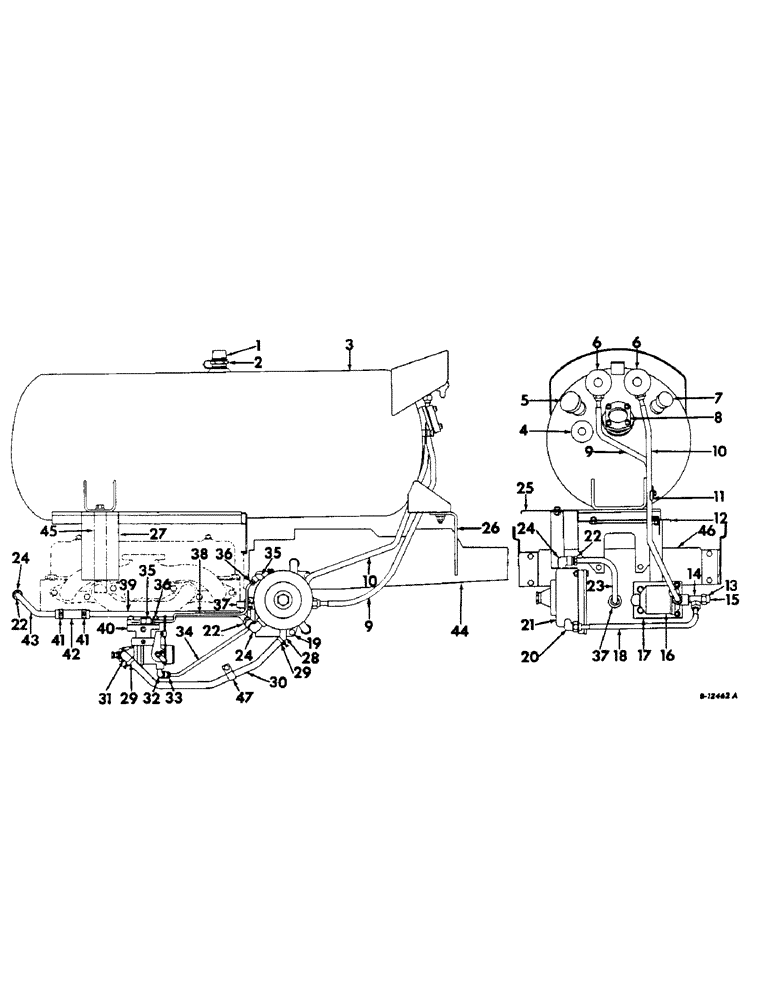 Схема запчастей Case IH 404 - (024[A]) - FUEL SYSTEM, FUEL TANK, SUPPORT AND PIPING, LP GAS ENGINE TRACTORS (02) - FUEL SYSTEM