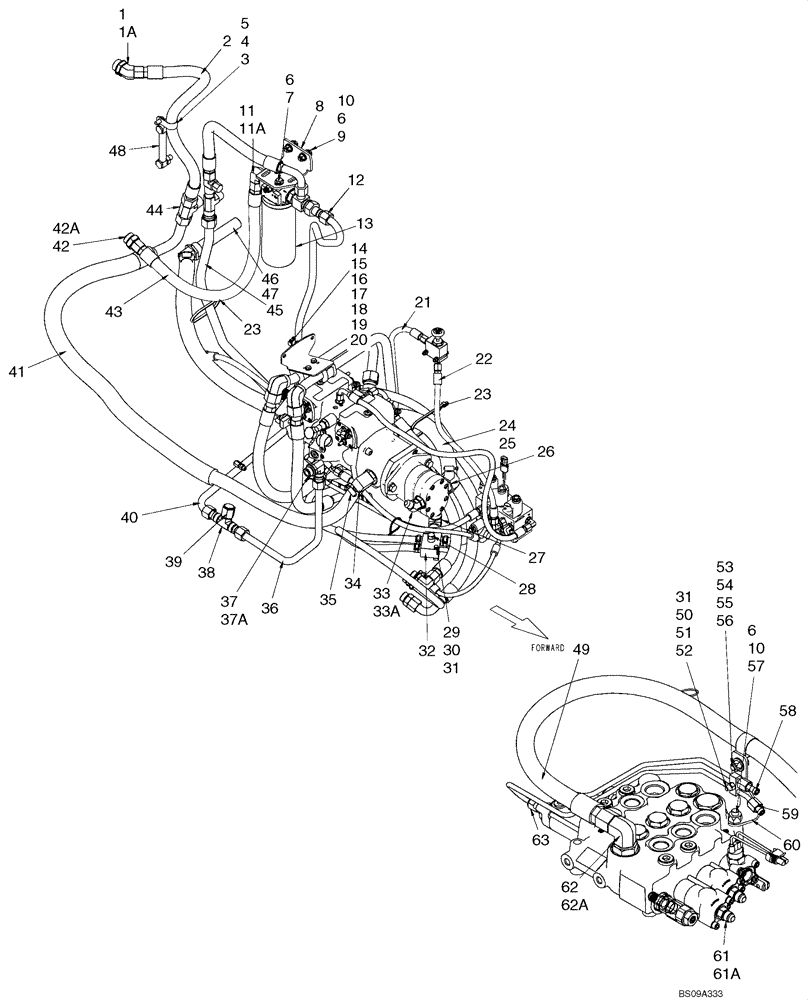 Схема запчастей Case IH 430 - (06-10A) - HYDROSTATICS - SUPPLY AND RETURN (430 WITH PILOT CONTROL) (06) - POWER TRAIN