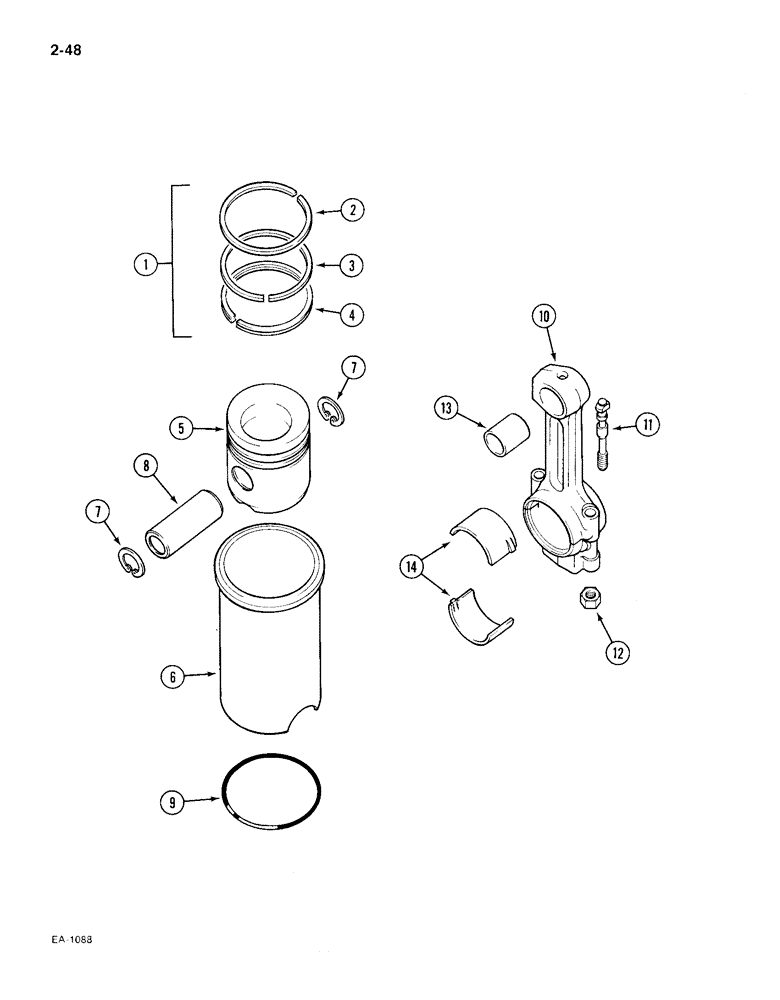 Схема запчастей Case IH 385 - (2-048) - CONNECTING ROD, PISTONS AND SLEEVE (02) - ENGINE