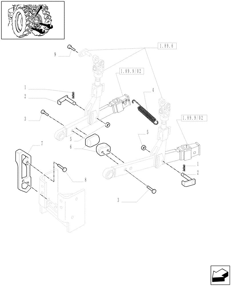 Схема запчастей Case IH MXM140 - (1.89.6/03[01]) - (VAR.881) IMPLEMENT CARRIER (TELESCOPIC ARMS) 2/3 CAT. AND ANTI-SHACKE PLATES (09) - IMPLEMENT LIFT