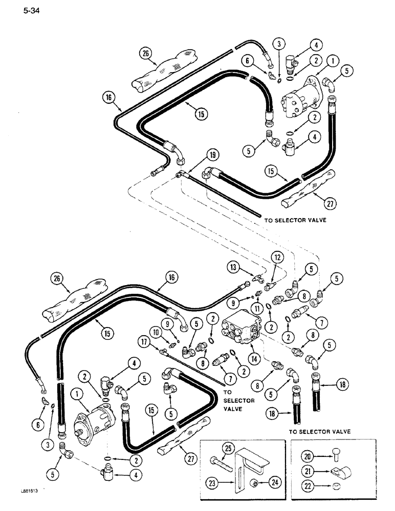 Схема запчастей Case IH 1640 - (5-34) - HYDRAULIC SYSTEM, POWER GUIDE AXLE, PRIOR TO P.I.N. JJC0034001 (04) - STEERING