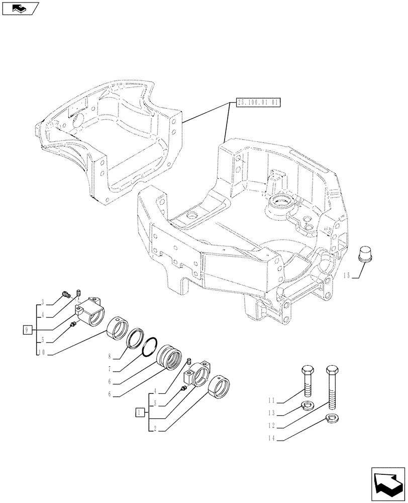 Схема запчастей Case IH PUMA 170 - (25.100.01[02]) - FRONT AXLE TRUNNIONS (25) - FRONT AXLE SYSTEM