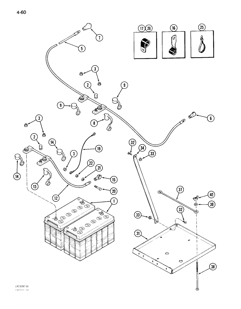 Схема запчастей Case IH 1640 - (4-60) - BATTERY & BATTERY CABLES, W/STUD POSTS, PRIOR TO P.I.N. JJC0097001 (06) - ELECTRICAL