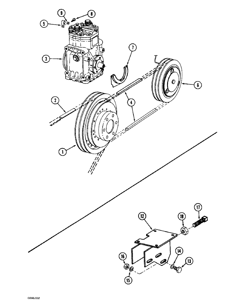 Схема запчастей Case IH 1660 - (9G-44) - AIR CONDITONING COMPRESSOR PULLEYS, CLUTCH AND BELTS (10) - CAB & AIR CONDITIONING