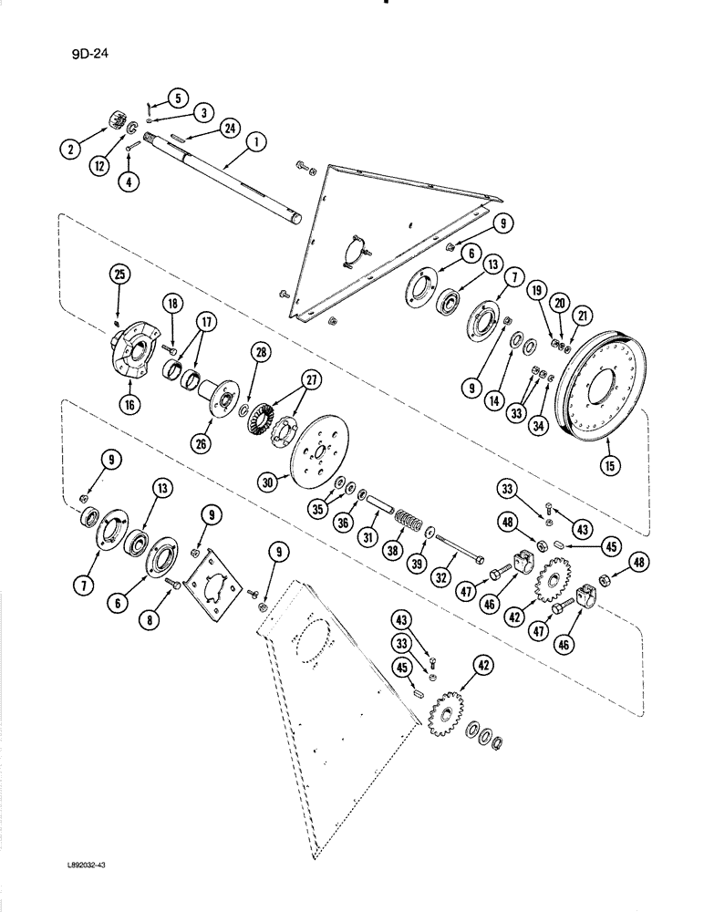 Схема запчастей Case IH 1670 - (9D-24) - ELEVATOR DRIVE JACKSHAFT (16) - GRAIN ELEVATORS & AUGERS