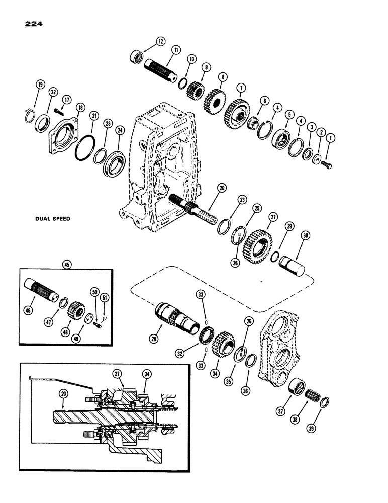 Схема запчастей Case IH 970 - (224) - P.T.O. OUTPUT & IDLER SHAFTS, DUAL SPEED (06) - POWER TRAIN