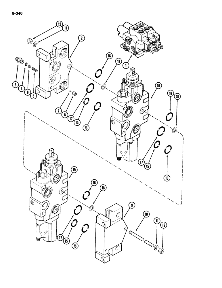 Схема запчастей Case IH 4494 - (8-340) - REMOTE HYDRAULIC VALVE ASSEMBLY, TWO CIRCUIT SYSTEM WITHOUT LOAD CHECK (08) - HYDRAULICS