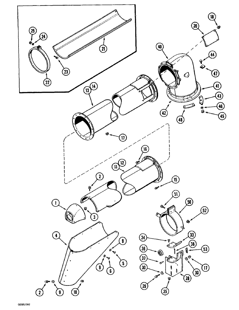 Схема запчастей Case IH 1682 - (9-130) - GRAIN TANK UPPER UNLOADER TUBE (09) - CHASSIS ATTACHMENTS