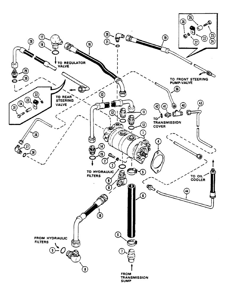 Схема запчастей Case IH 2670 - (294) - HYDRAULIC PUMP CIRCUITRY, WITH P.T.O., USED BEFORE TRANSMISSION SERIAL NUMBER 10025257 (08) - HYDRAULICS