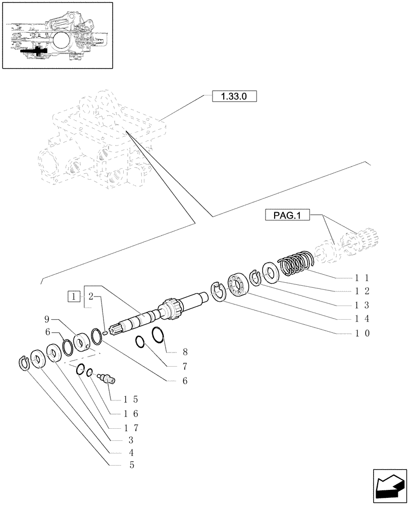 Схема запчастей Case IH JX1080U - (1.33.1[02]) - IDLER GEARS - 4WD - PTO SHAFT (04) - FRONT AXLE & STEERING