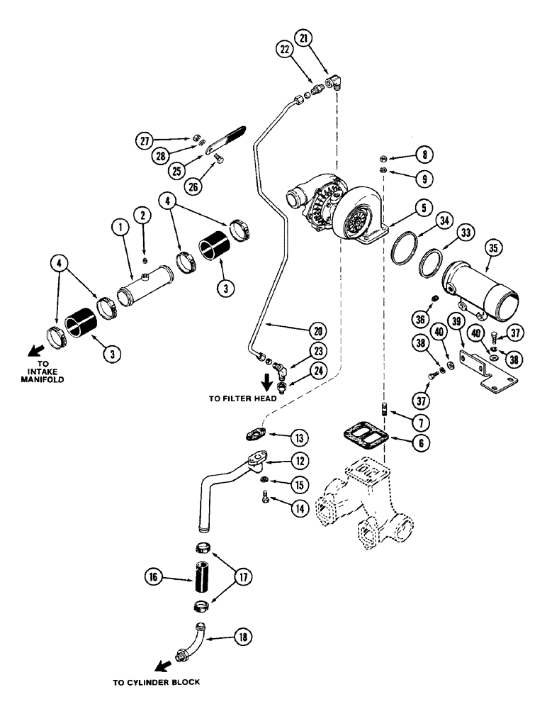 Схема запчастей Case IH 4690 - (2-026) - TURBOCHARGER SYSTEM, 504BDTI DIESEL ENGINE (02) - ENGINE