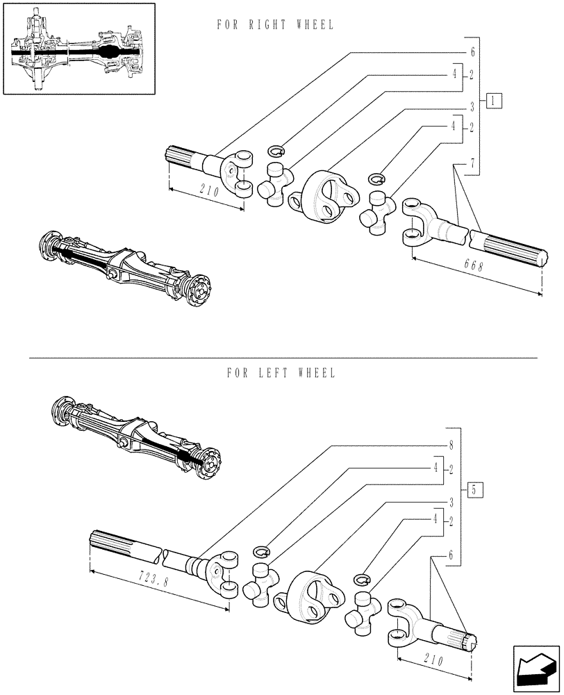 Схема запчастей Case IH PUMA 210 - (1.40.0/10A) - 4WD FRONT AXLE - AXLE-SHAFT ARTICULATED - BREAKDOWN - C6353 (04) - FRONT AXLE & STEERING