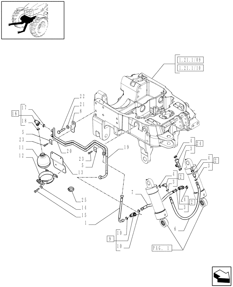 Схема запчастей Case IH MAXXUM 115 - (1.81.9/09[03]) - INTEGRATED FRONT HPL - PIPES AND ACCUMULATOR - D6519 (VAR.333648-334648-335648-336831-337831) (07) - HYDRAULIC SYSTEM