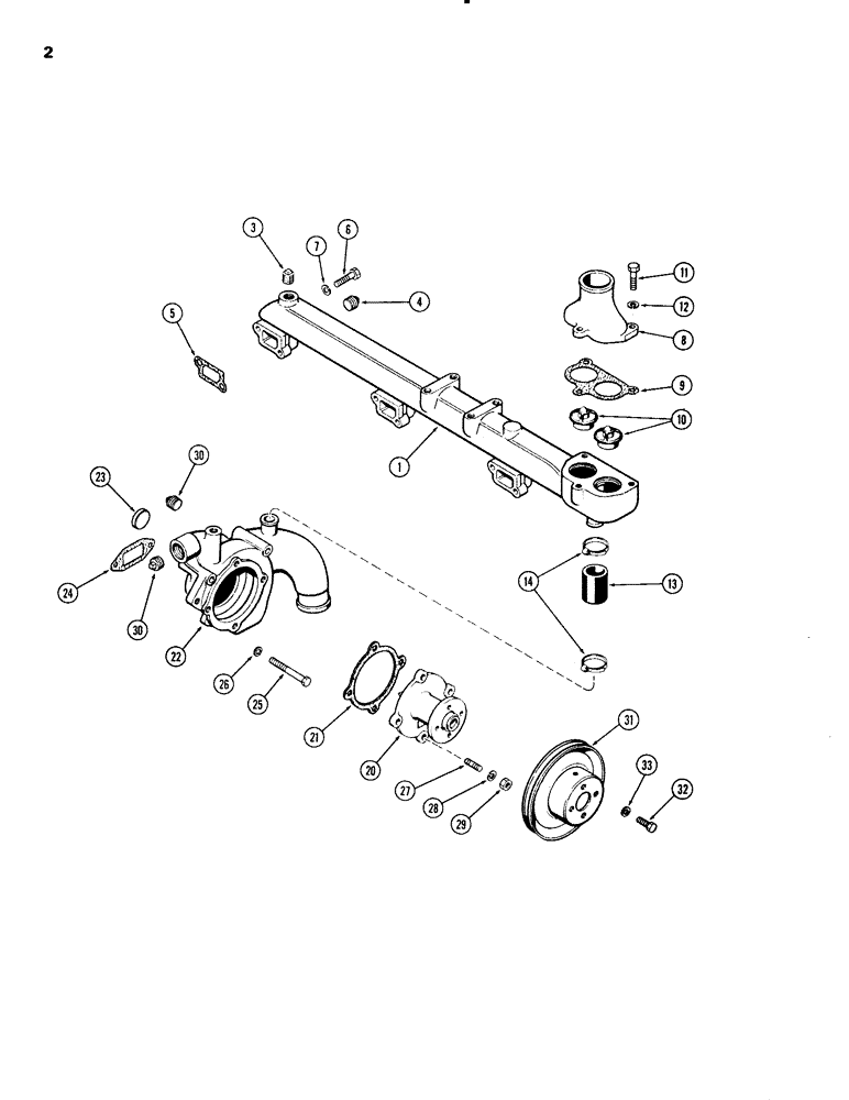 Схема запчастей Case IH 451BDT - (002) - WATER MANIFOLD, ENGINE LESS FUEL DEVICE, 504BDT AND 451BDT TURBOCHARGED ENGINES (02) - ENGINE