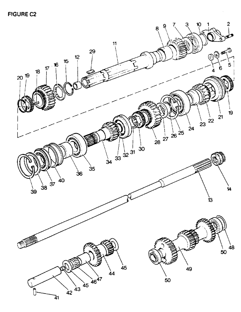 Схема запчастей Case IH 1410 - (C02-1) - GEARBOX, DRIVESHAFT AND LAYSHAFTS, [A] 1410, 1410Q, 1410SK [B] 1410 4WD, 1410Q 4WD Gearbox