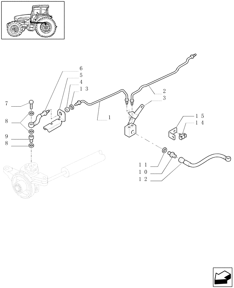 Схема запчастей Case IH JX1080U - (1.68.5/06[01]) - (VAR.327/1) ELECTROHYD. FRONT DIFFENTIAL LOCK, BRAKES AND MUDGUARDS - BRAKE PIPES (05) - REAR AXLE