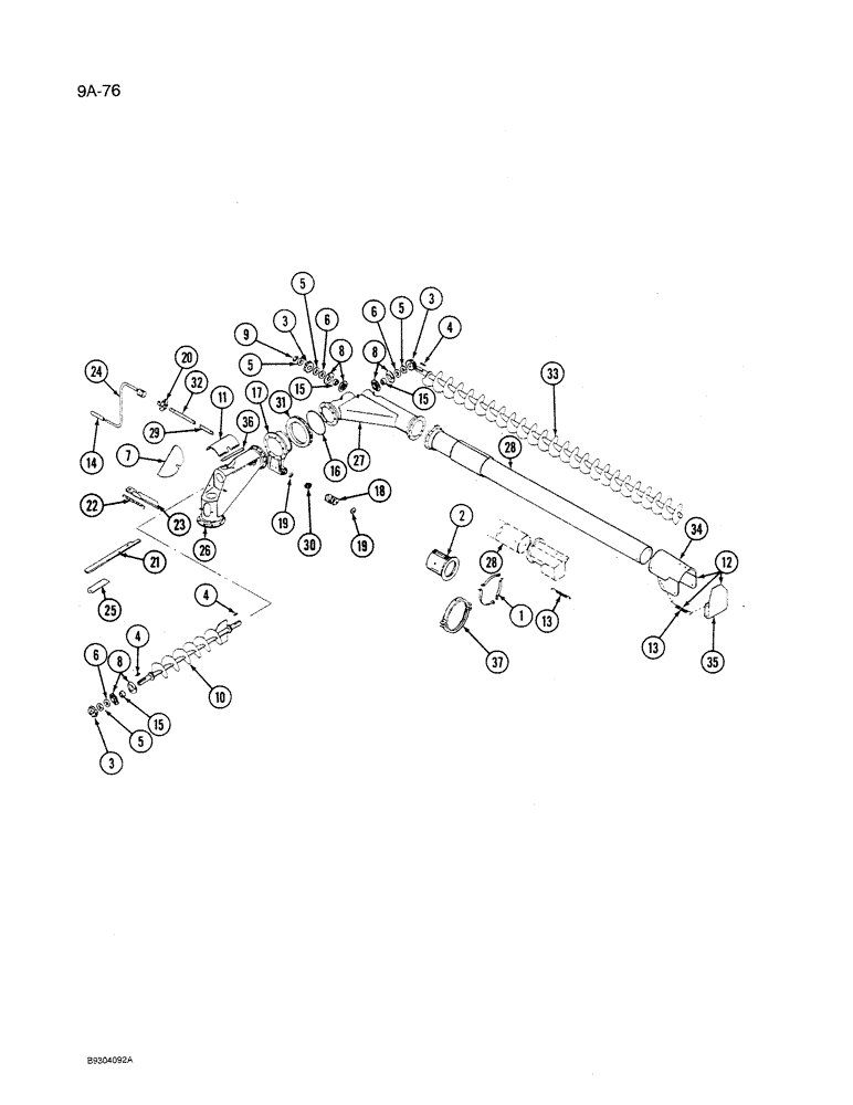 Схема запчастей Case IH 1250 - (9A-076) - DISCHARGE AUGER, HORIZONTAL AUGERS, 1250 MACHINES, PRIOR TO P.I.N. 7001 (09) - CHASSIS ATTACHMENTS