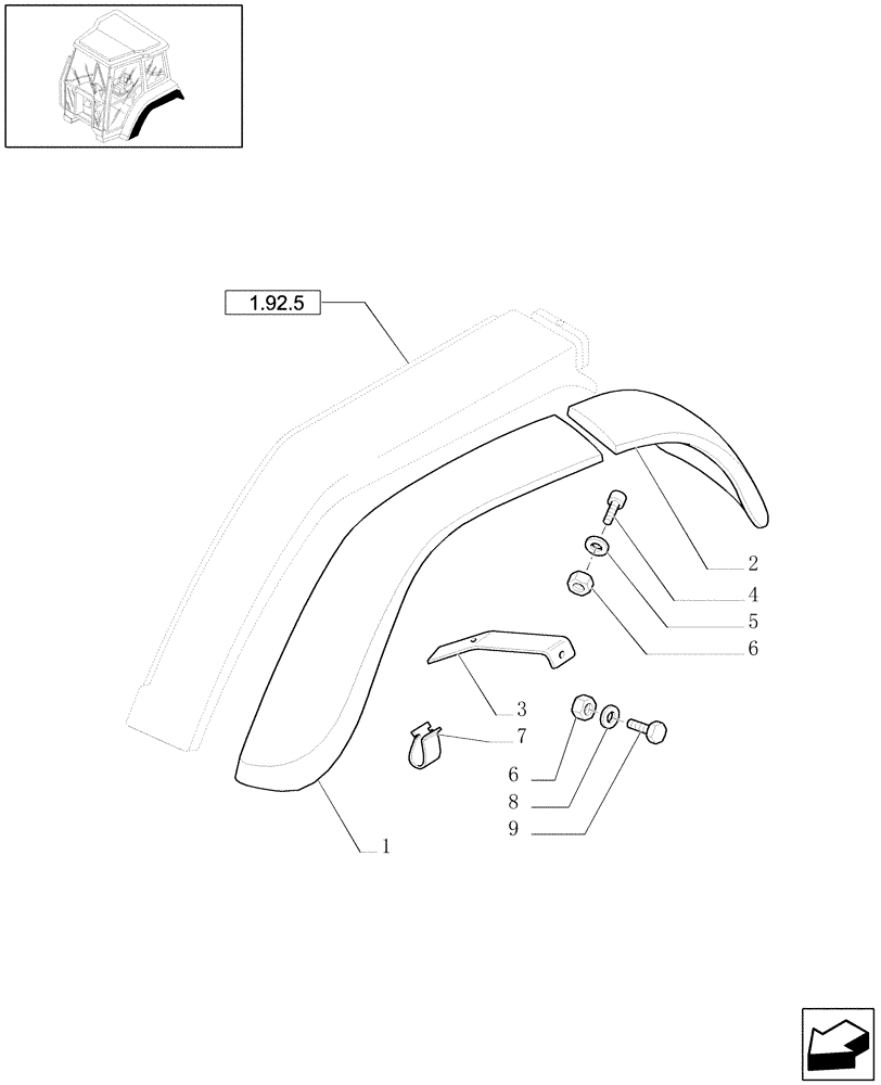 Схема запчастей Case IH JX1080U - (1.92.5/01) - (VAR.869) MUDGUARD SIDE SHIELDS (W/CAB) (10) - OPERATORS PLATFORM/CAB