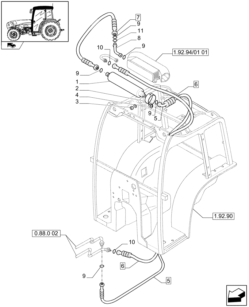 Схема запчастей Case IH FARMALL 85N - (0.88.0[03]) - AIR CONDITIONING - FILTER AND PIPES (VAR.330641 / 743539; VAR.332641 / 743540) (01) - ENGINE