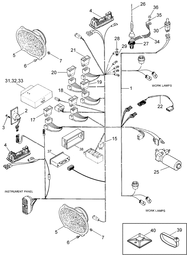 Схема запчастей Case IH 420 - (04-04) - HARNESS, CAB - OVERHEAD (06) - ELECTRICAL SYSTEMS