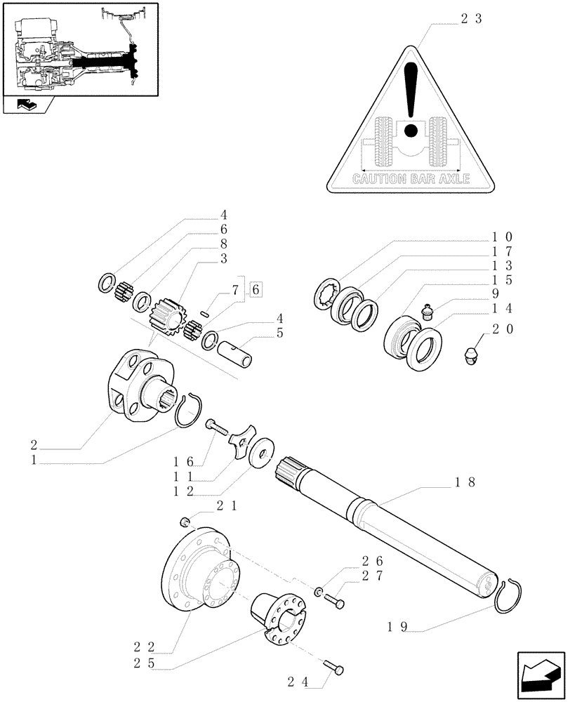 Схема запчастей Case IH PUMA 210 - (1.48.1/05) - (VAR.181-181/1) BAR AXLE 119" FOR EXTREMITY LIGHTS - GEARS AND SHAFT (05) - REAR AXLE