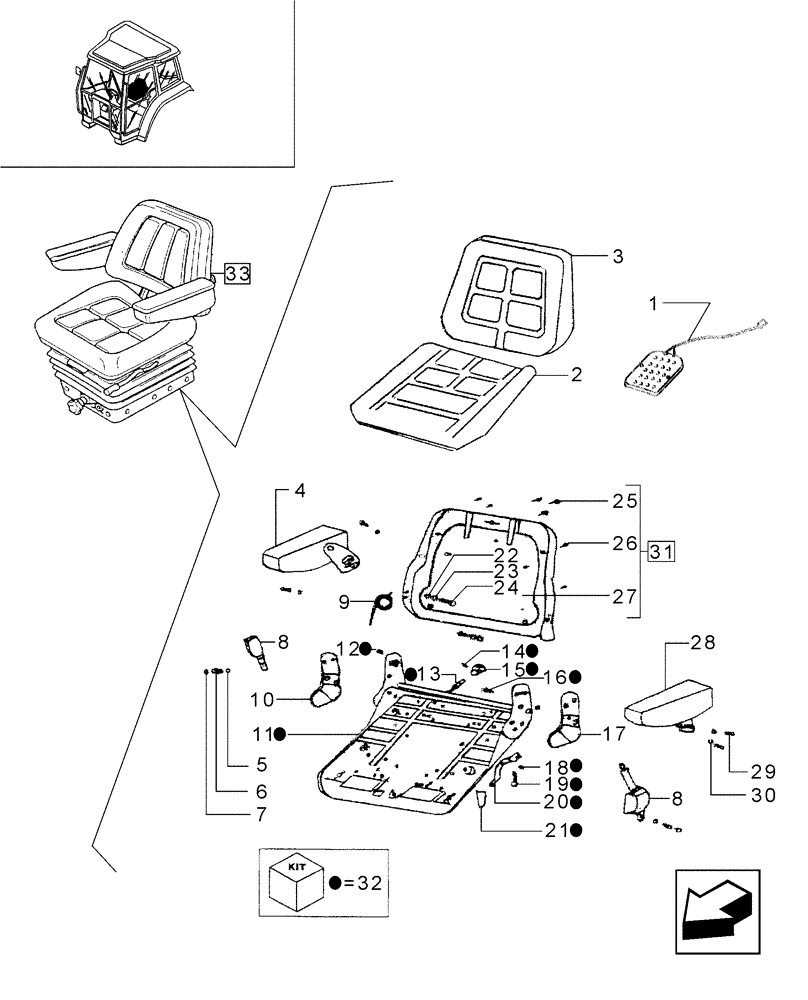 Схема запчастей Case IH JX90 - (1.92.0[44]) - CAB - SEAT AND COMPONENT PARTS (10) - OPERATORS PLATFORM/CAB