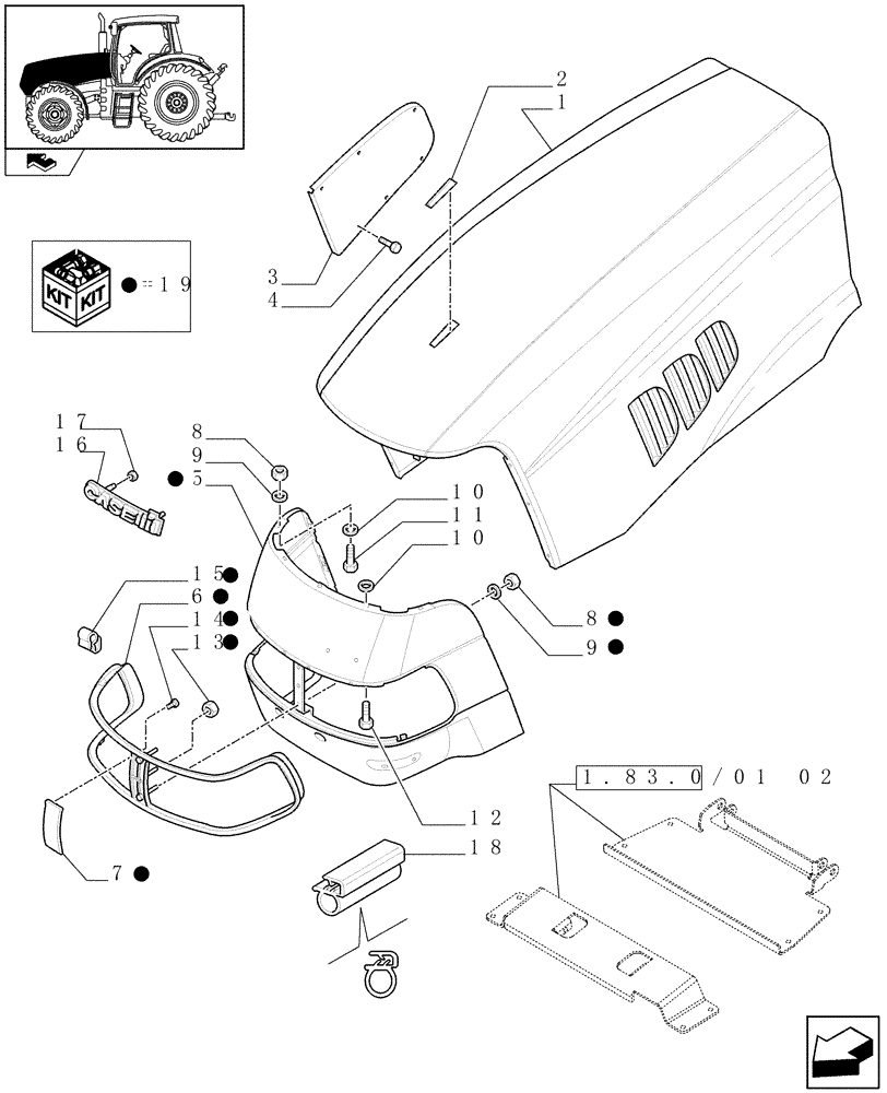 Схема запчастей Case IH MAXXUM 115 - (1.83.0/01[01A]) - HOOD - HOOD - D6650 (08) - SHEET METAL