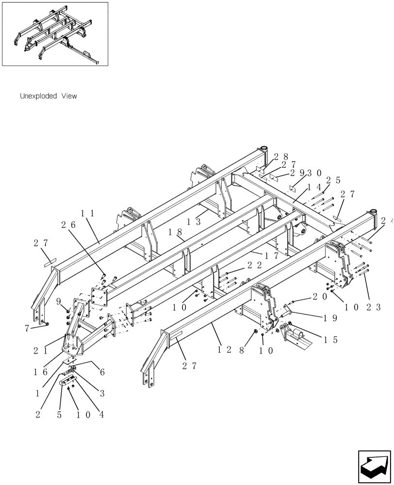 Схема запчастей Case IH SDX30 - (1.011.1) - MAIN FRAME (ASN CBJ0007001) - CONCORD HITCH (12) - FRAME