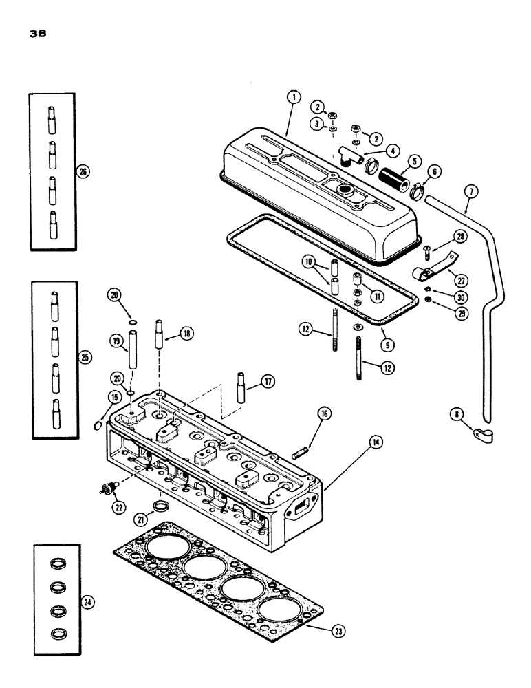 Схема запчастей Case IH 530 - (038) - CYLINDER HEAD ASSEMBLY, 530, 159, SPARK IGNITION ENGINE (02) - ENGINE