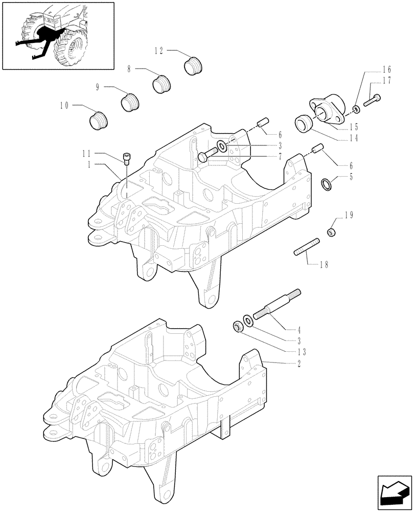 Схема запчастей Case IH MXU100 - (1.81.9/05[01]) - (VAR.592-623-639-652) FRONT HPL AND PTO W/SHAFT (6 SPLINES) W/FRONT BRAKES - AXLE SUPPORT (07) - HYDRAULIC SYSTEM