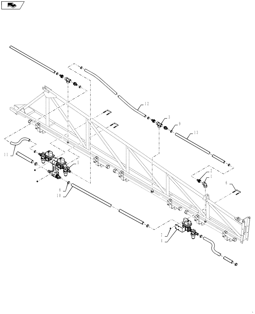 Схема запчастей Case IH 4420 - (09-051) - BOOM PLUMBING GROUP, 6 SEC MID, RH Liquid Plumbing