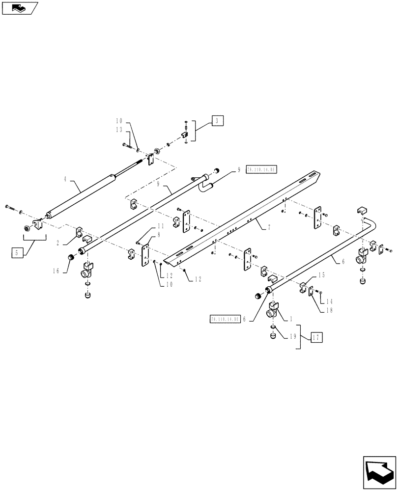 Схема запчастей Case IH 810 - (78.110.14.BF) - REAR SPRAYBAR GROUP, 60, 2.5", LH (78) - SPRAYING