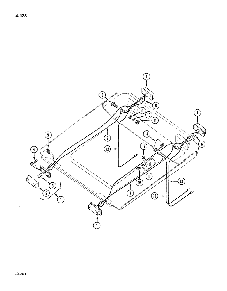 Схема запчастей Case IH 585 - (4-128) - ROPS CANOPY WIRING AND LIGHTS (04) - ELECTRICAL SYSTEMS