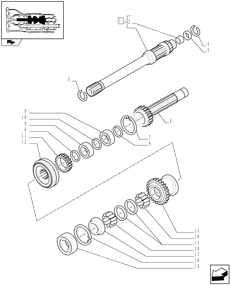 Схема запчастей Case IH FARMALL 60 - (1.28.1[01]) - GEARBOX GEARING - DRIVE SHAFT AND GEARS (03) - TRANSMISSION