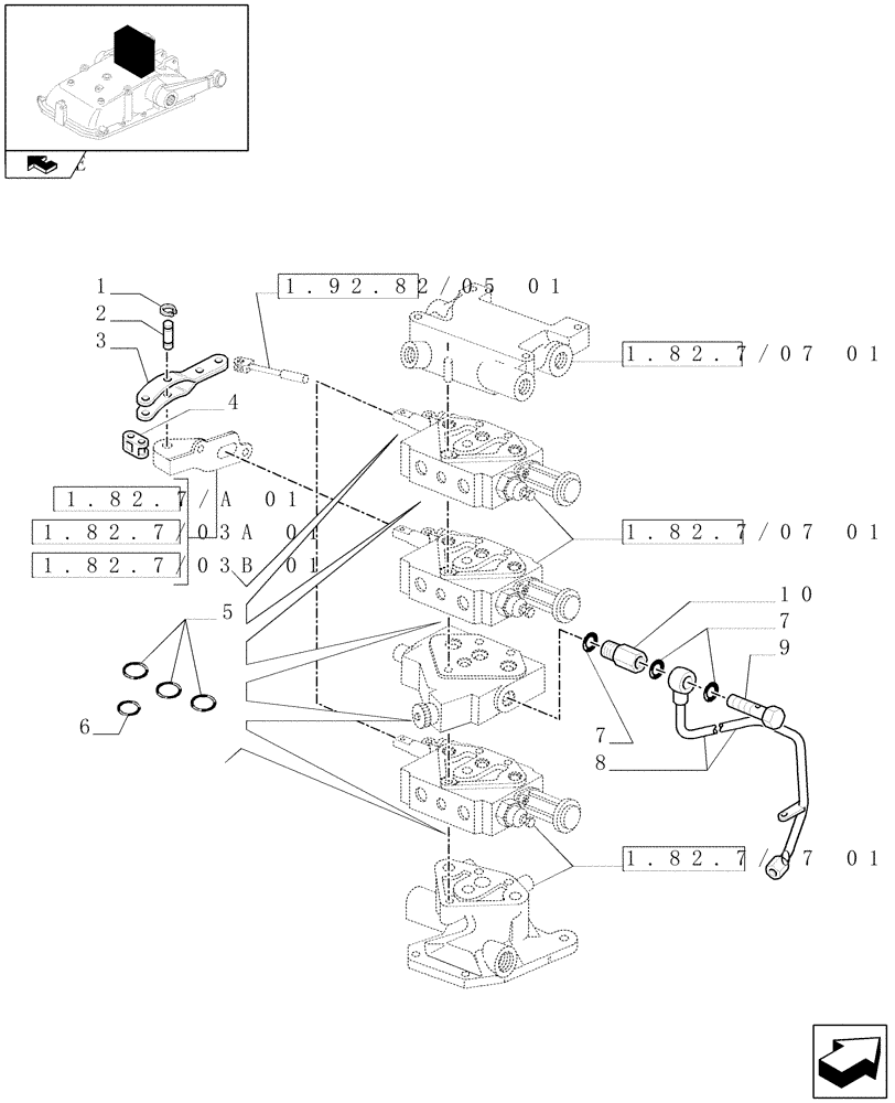 Схема запчастей Case IH FARMALL 95N - (1.82.7/07[03]) - 3 REMOTE VALVES FOR ELECTRONIC LIFTER W/HYD. DIVIDER - PIPES AND RINGS (VAR.336391 / 743526) (07) - HYDRAULIC SYSTEM