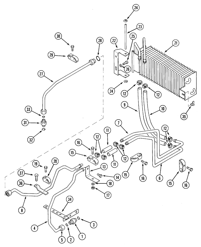 Схема запчастей Case IH 5240 - (8-002) - HYDRAULIC, OIL COOLER AND PIPES, 5130/5230 AND 5140/5240 TRACTORS (08) - HYDRAULICS