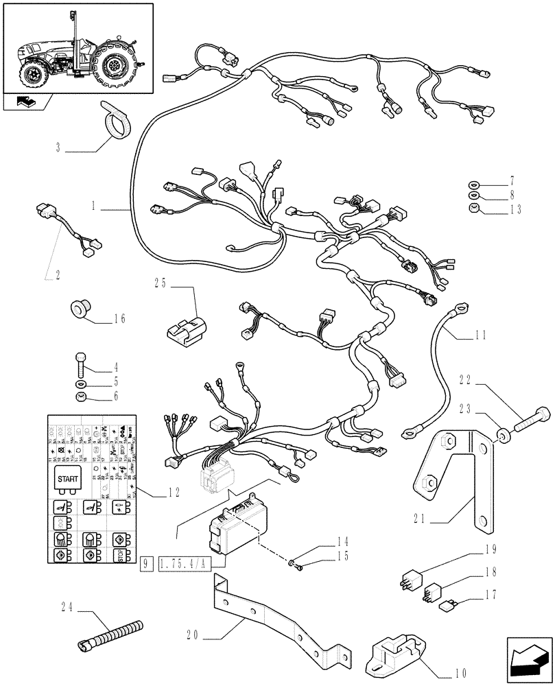 Схема запчастей Case IH FARMALL 85N - (1.75.4[04A]) - MAIN HARNESS - L/CAB - D7061 (06) - ELECTRICAL SYSTEMS