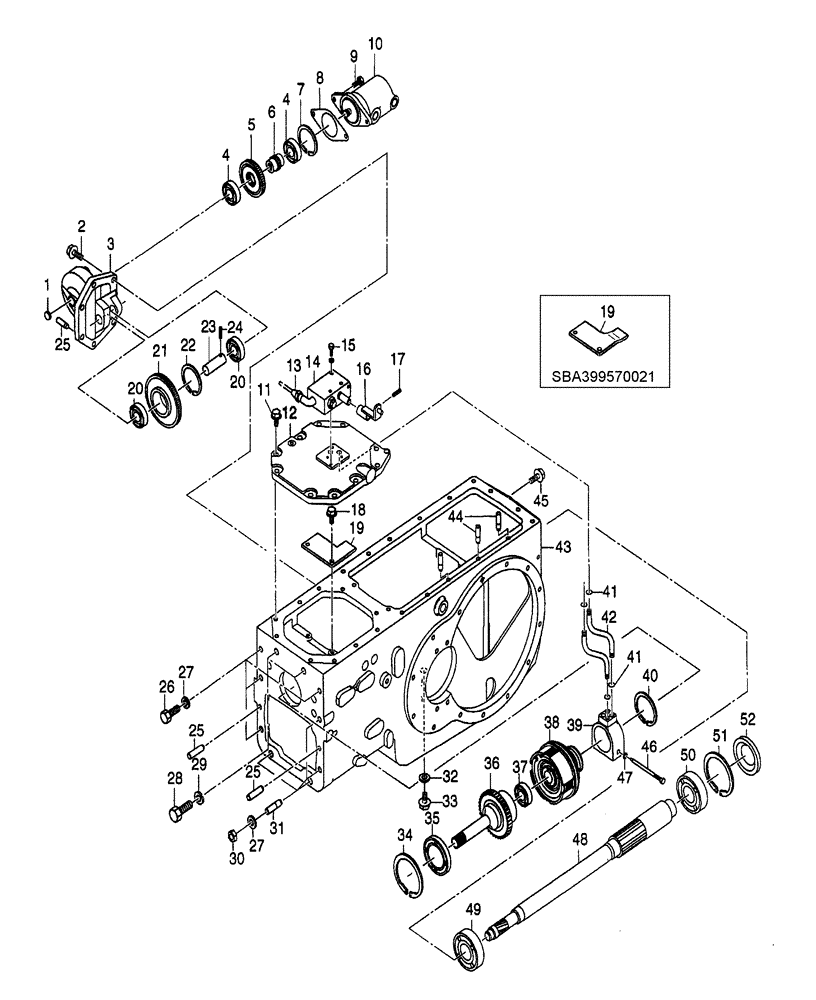 Схема запчастей Case IH DX55 - (03.08) - REAR TRANSMISSION PTO, UPPER SHAFT (03) - TRANSMISSION